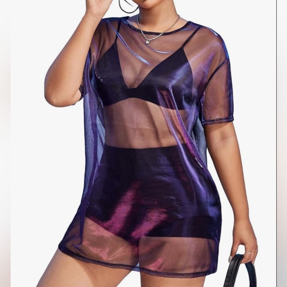 Sheer Iridescent Multicolor T-Shirt Medium